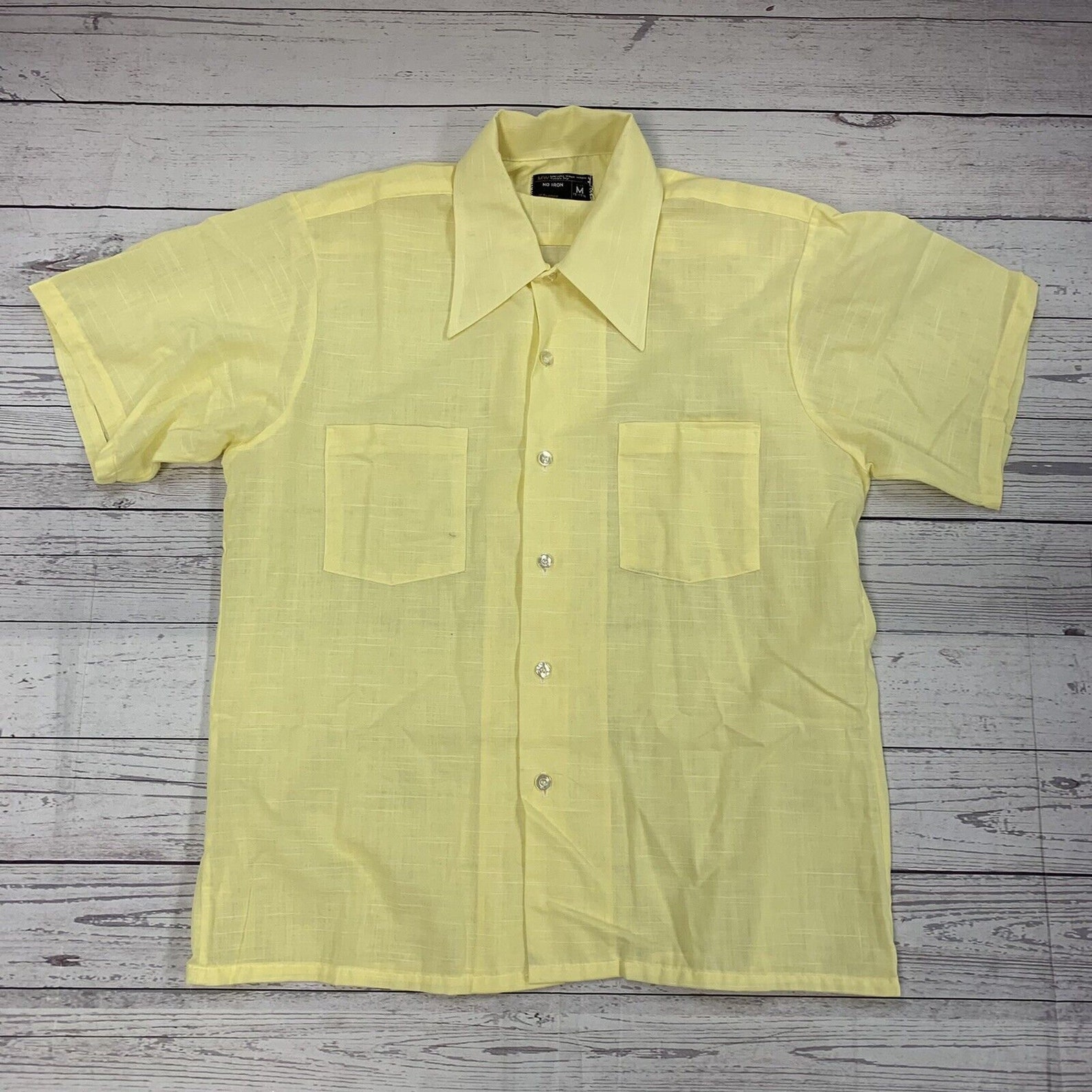 70'S JCPenney short sleeve button down check shirt, men's size L, vintage unclear white type Vintage Second Hand main image 0