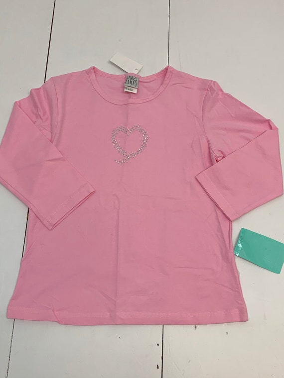 Kim & Cami Womens Long Sleeve Shirt Size Small Pink Sequin Heart