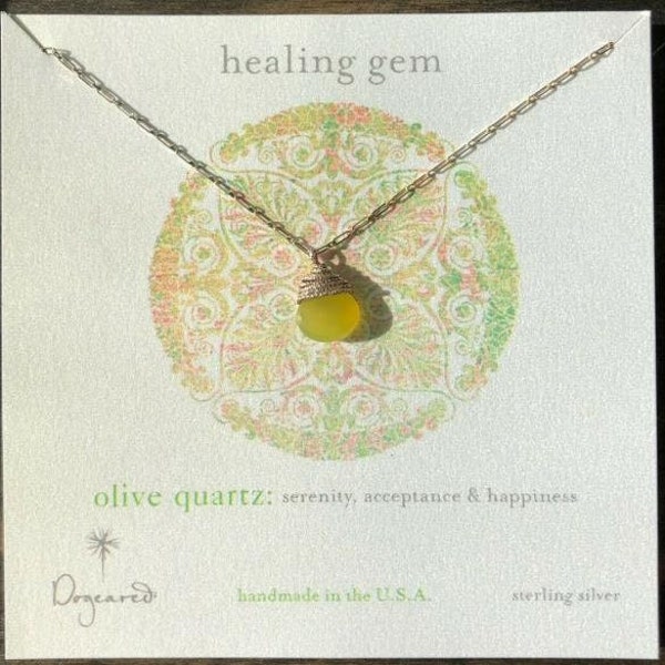 DOGEARED Healing Gem Sterling Silver Necklace, Faceted Olive Quartz, Serenity Acceptance Happiniess
