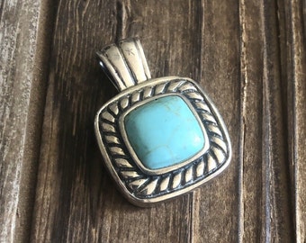 Signed NF Blue Turquoise & Sterling Silver 9g Pendant, Cushion Gem, Natural Gemstone Jewelry