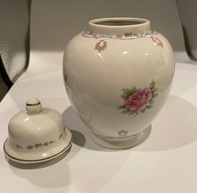 Lefton 04814 Porcelain Ginger Jar Vase With Lid Roses Floral Etsy