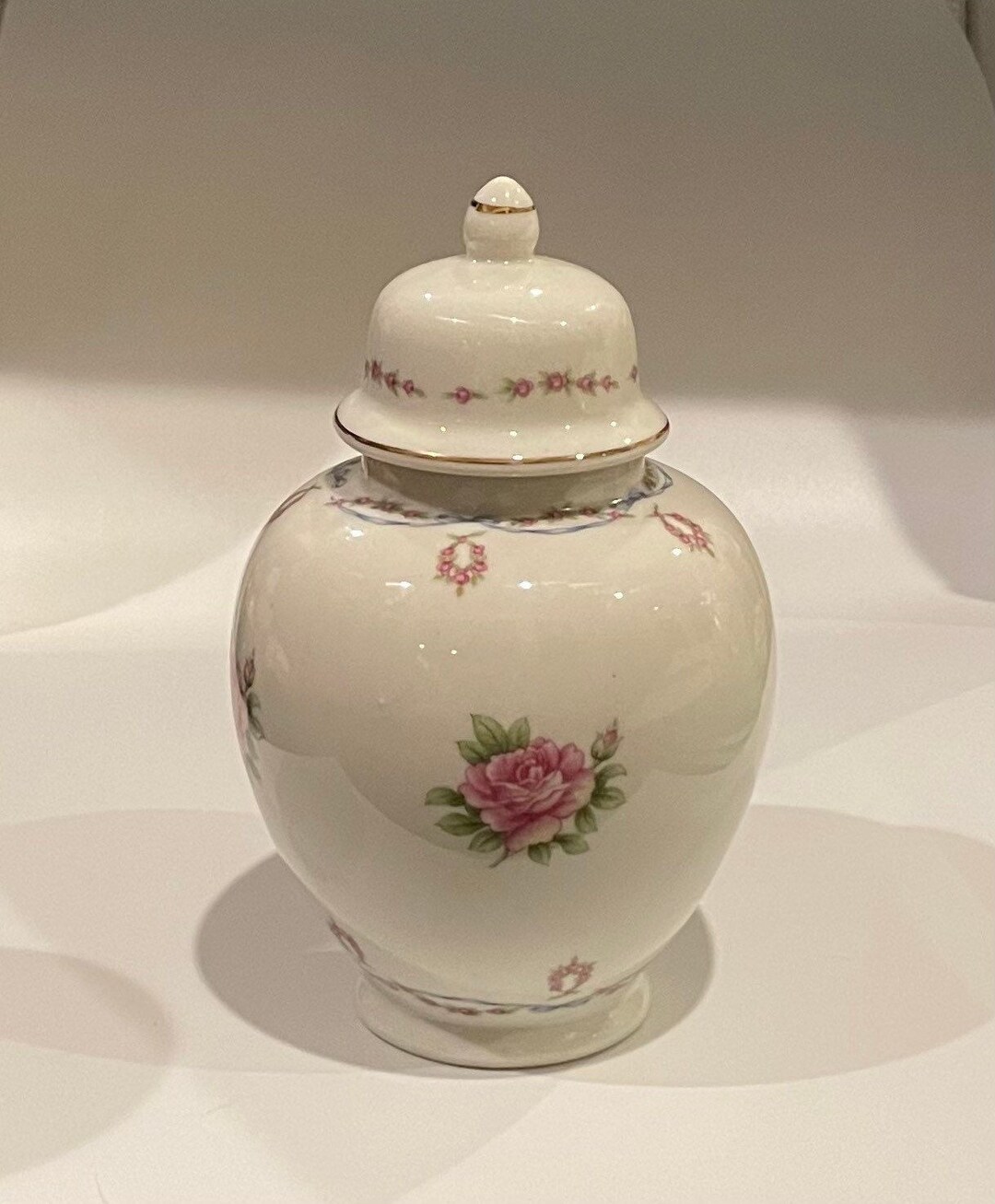 Lefton 04814 Porcelain Ginger Jar Vase With Lid Roses Floral Etsy