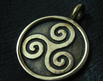 Solid Brass Triskelion Amulet. Triskel. Symbol. Celtic Jewelry. Pagan. Neopagan.