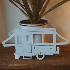 white pop up planter yellow pop up camper planter gifts for him gifts for campers gifts for plant lover trailer plant holder indoor planter
