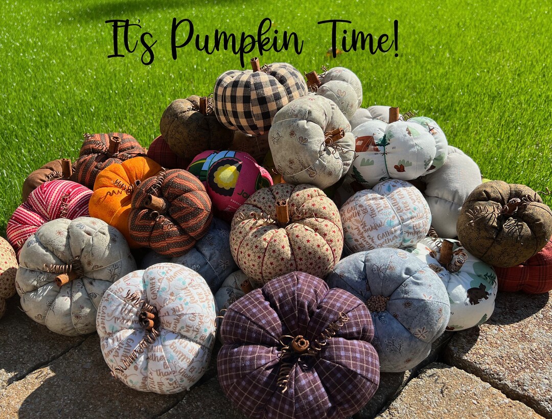 Fun Fabric Pumpkin Decor Seasonal Home Accents Harvest Plaid Punkins Fall Autumn Leaves Cinnamon