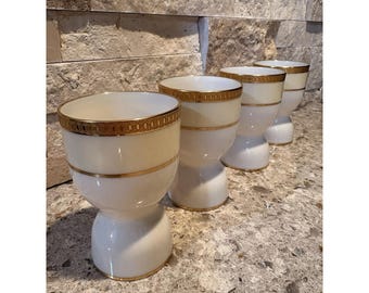 Zestaw 4 podwójnych kieliszków do jajek Lenox Springfield z porcelany ze złotymi pierścieniami