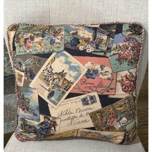 Almofada decorativa francesa estilo cartão postal, colagem reversível, 17" quadrada