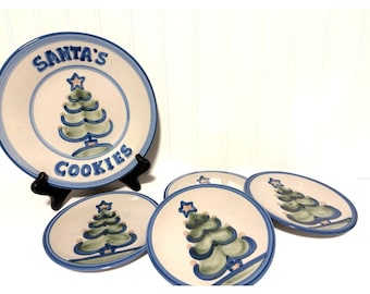 M.A. Hadley “Santa’s Cookies” Plate 9” with 4 Small Christmas Tree Plates 6”