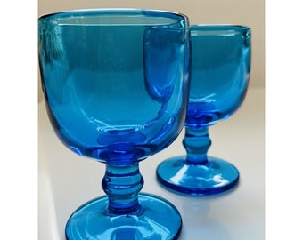 2 Imperial Glass Hoffman House Blau Wein Kelch Glas Vintage Barware 4 7/8 ”
