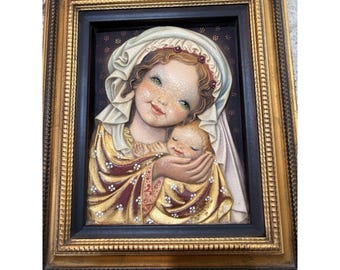 Ręcznie rzeźbiony relief Anri Ferrandiz „Madonna W/Diadem” Edycja limitowana 111/1000 COA