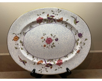 Talerz owalny Crown Staffordshire Bird of Paradise 13 cali, ptaki, kwiaty, Anglia