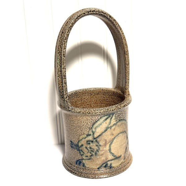 Rock Hard Stoneware Salt Glazed Pottery Basket w/Handle Paul Morris 11” Heavy
