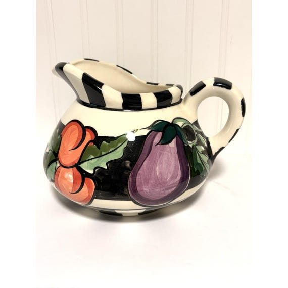 Vicki Carroll Pitcher Bon Appetite 1995 Signed Vegetables Black