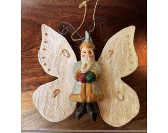 Vtg RW Leeseberg Santa Fairy Resin Ornament Butterfly Glitter Autographed 1999