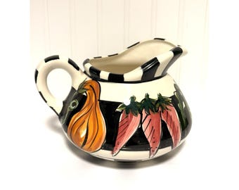 Vicki Carroll Pitcher Bon Appetite 1995 Signed Vegetables Black