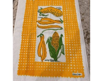 Ręcznik do rąk CANNON z lat 70. Nancy Lynn z frędzlami warzywnymi MCM NWOT 28x15