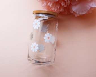 16oz  Daisy Beer Can Glass |Daisy Can Glass |Aesthetic Coffee Glass| Iced Coffee Glass |