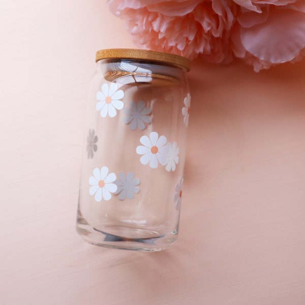 16oz  Daisy Beer Can Glass |Daisy Can Glass |Aesthetic Coffee Glass| Iced Coffee Glass |