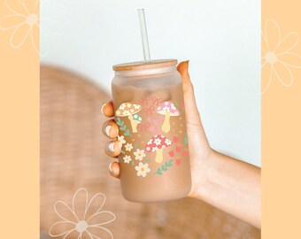 Romantic Flower Mushroom Frosted Can Glass |Frog Frosted Can Glass |Aesthetic Glass|