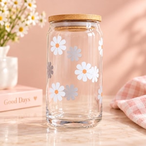 16oz  Daisy Beer Can Glass |Daisy Can Glass |Aesthetic Coffee Glass| Iced Coffee Glass |