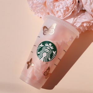 Starbucks Matte Gold Butterfly Cup | Butterflies Matte Starbucks Cup | Butterflies Tumbler | Aesthetic Starbucks Cup | Personalized Cup |