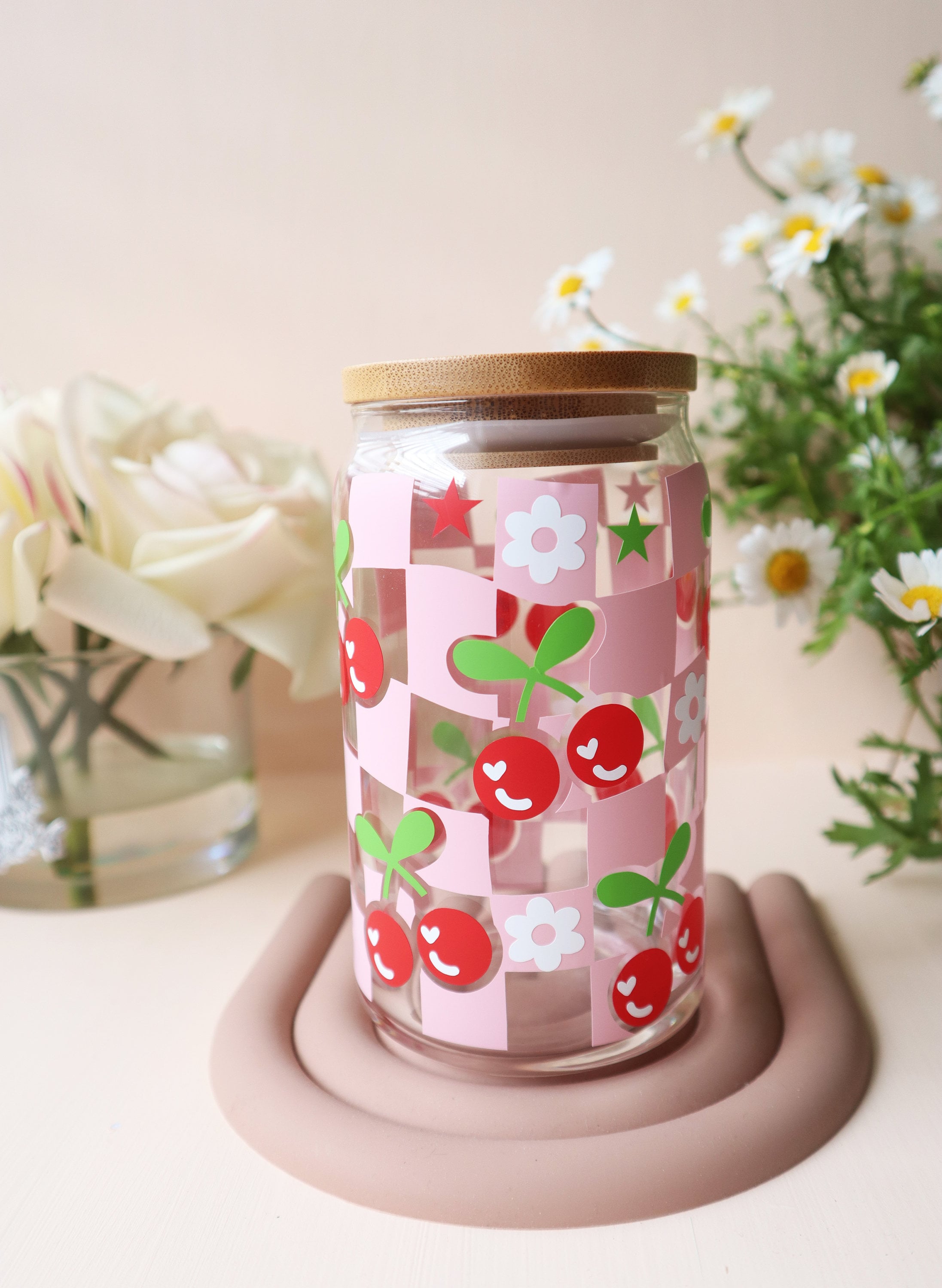 16oz Retro Cherry Beer Can Glass |Retro Cherry Can Glass |Aesthetic Coffee Glass| Iced Coffee Glass |