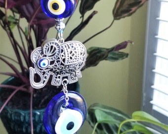 Evil Eye Wall Ornament | Evil Eye with Elephant | Evil Eye Protection | Evil Eye Hanging Décor |