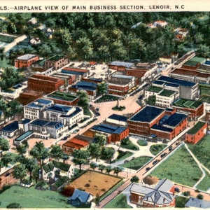 Lenoir NC Aerial View Main Business Section Vintage Postcard North Carolina