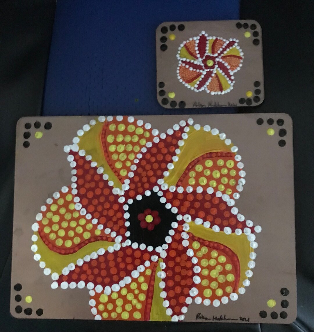 Aboriginal Hand Painted Placemats and Coaster Orange and Etsy