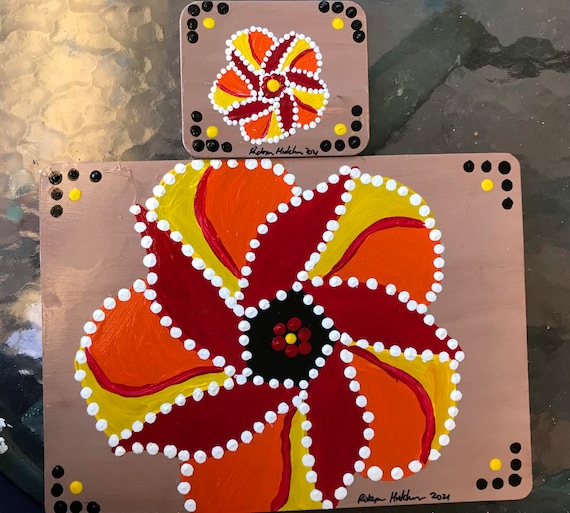 Aboriginal Hand Painted Placemats and Coaster Orange and Etsy