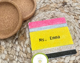 Teacher appreciation pencil coaster, coaster crayon glitter, pencil teacher coaster, coaster teacher gifts, teacher gifts, crayon coasters