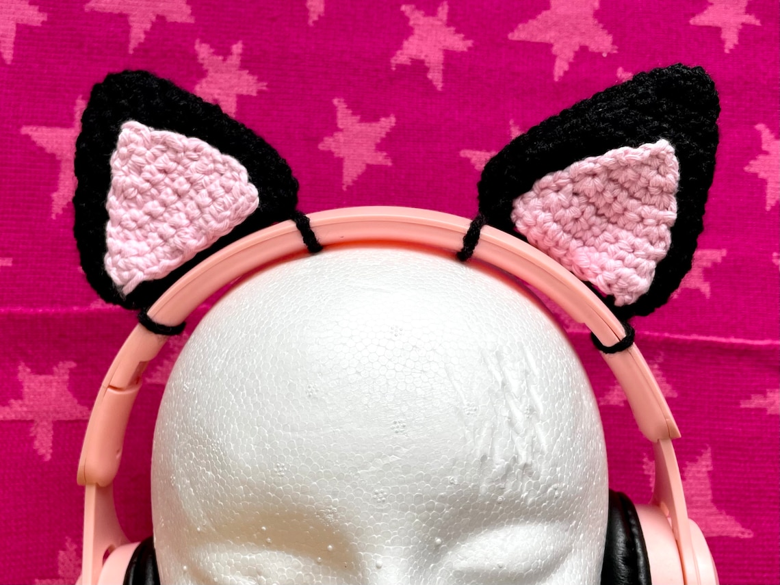 Cat Ear Crochet Headphone Accessory - Black - Etsy