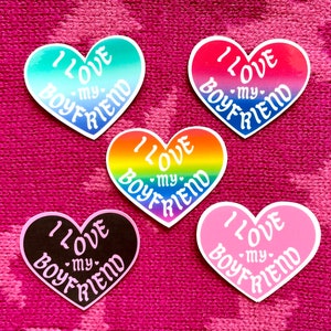 I Love My Boyfriend LGBTQ+ Pride Flag Waterproof Heart Shaped Vinyl Sticker