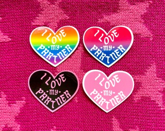 I Love My Partner LGBTQ+ Pride Flag Waterproof Heart Shaped Vinyl Sticker