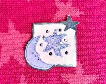 90s Celestial Moon Sun and Star Fabric Design Sparkly Holo Waterproof Vinyl Sticker