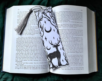 Gothic Deer Bookmark - Stag and Moon Design