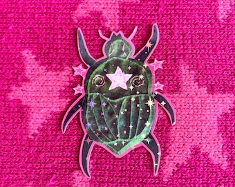 Whimsical Beetle Bug Holographic Sparkle Waterproof Vinyl Sticker