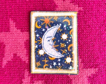 90s Celestial Moon Fabric Design Sparkly Holo Waterproof Vinyl Sticker