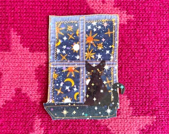 90s Celestial Cat and Stars Fabric Design Sparkly Holo Waterproof Vinyl Sticker