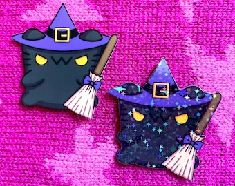 Witch Cat Sparkly Waterproof Vinyl Sticker