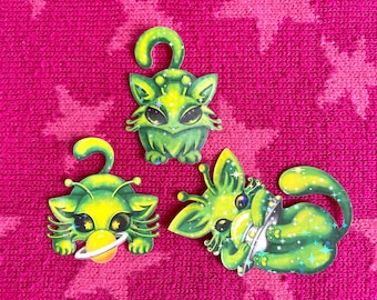 Alien Cat Holographic Sparkle Waterproof Vinyl Stickers