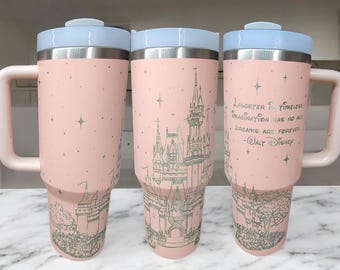 40 oz Magical Castle on Main Street Tumbler Princess Castle with quote,-Laser engraved insulated stainless steel (hot and cold) mug