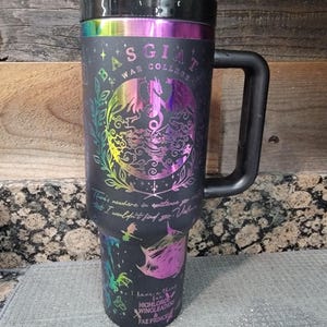 40 oz Dragon Rider Tumbler with Handle, Fourth merch, gift-Laser engraved insulated stainless steel (hot and cold) smut book mug, Booktok Black/Rainbow