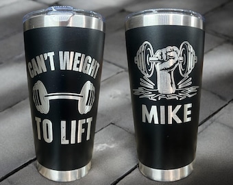 20 oz Weight Lifting Tumbler, personalizable, gift-Laser engraved insulated stainless steel (hot and cold)