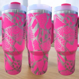 40 oz Patches Tumbler with Handle, Nightmare Before, Halloween & Christmas merch-Laser engraved insulated stainless steel (hot and cold) mug