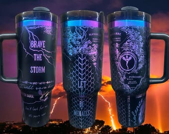 40 oz Brave The Storm Tumbler with Handle, Onyx merch, gift-Laser engraved insulated stainless steel (hot and cold) smut book mug, Booktok