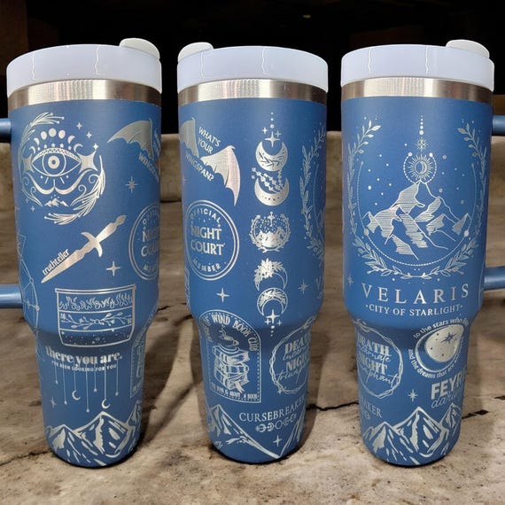 40 oz Velaris Tumbler with Handle, ACOTAR merch,City of Starlight gift-Laser engraved insulated stainless steel (hot and cold) smut book mug
