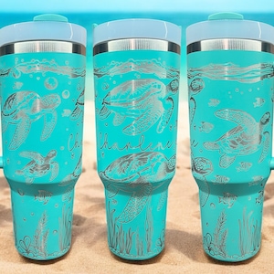 40 oz Sea Turtle Ocean Customizable Tumbler,-Laser engraved insulated stainless steel (hot and cold) mug