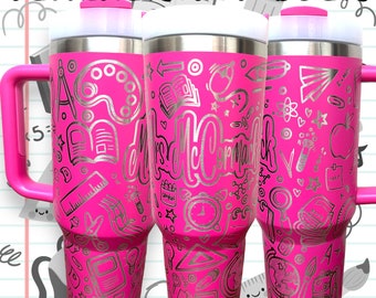 40 oz Teacher Tumbler with Handle - Laser engraved insulated stainless steel (hot and cold) mug with lid and straw