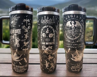 40 oz Dragon Rider Tumbler with Handle, Fourth merch,gift-Laser engraved insulated stainless steel (hot and cold) smut book mug